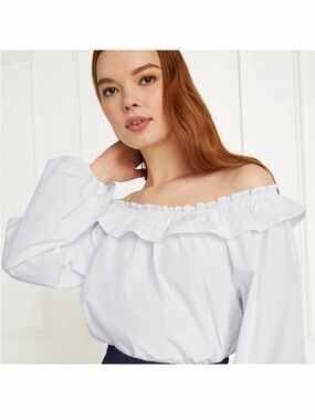 NWT Hill House Lena Top - White Off-the-Shoulder Ruffle Blouse